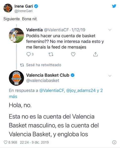 Respuesta de Irene Garí al zasca del Valencia Basket Respuesta de Irene Garí al zasca del Valencia Basket