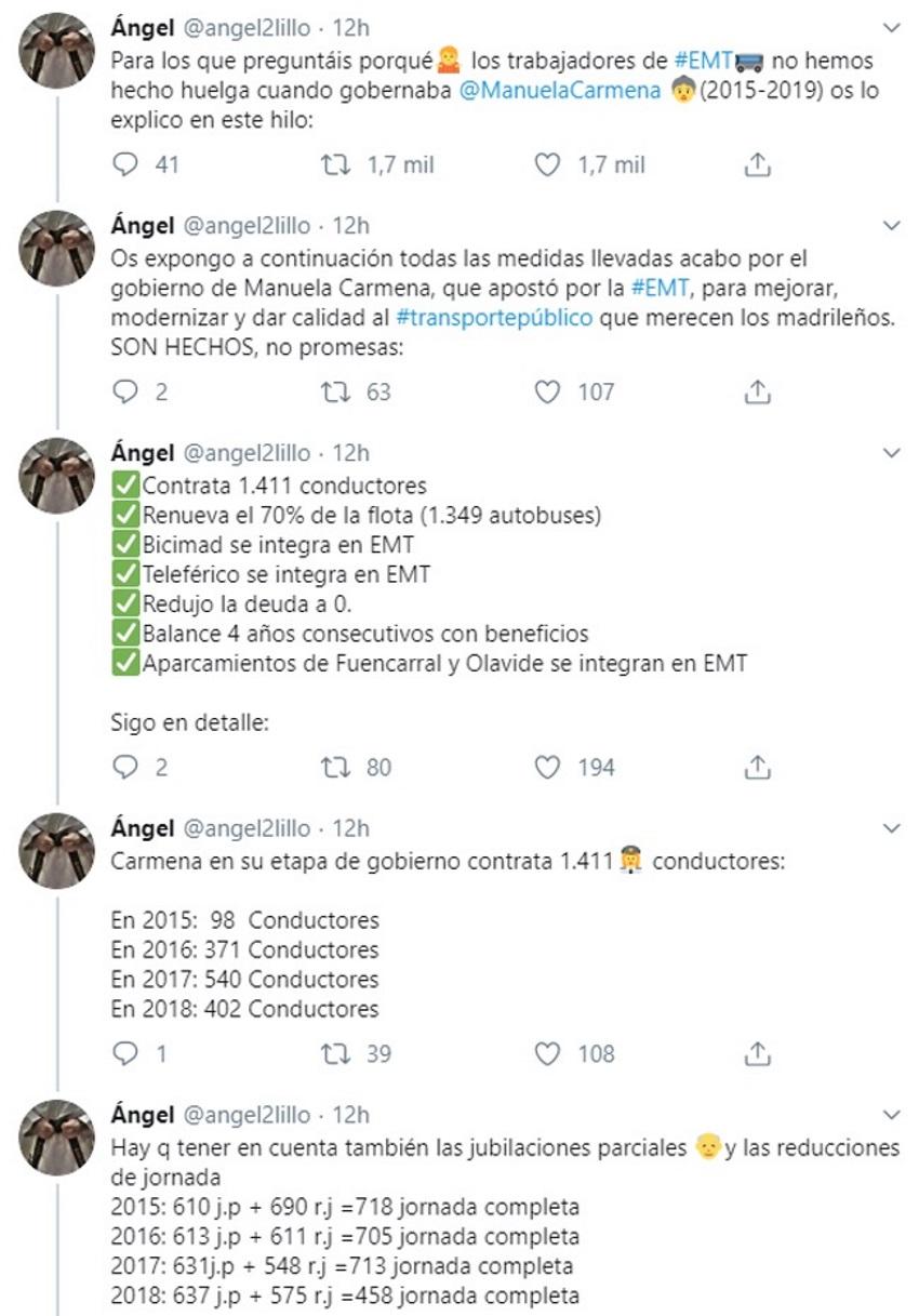 Hilo de Twitter sobre la huelga de la EMT