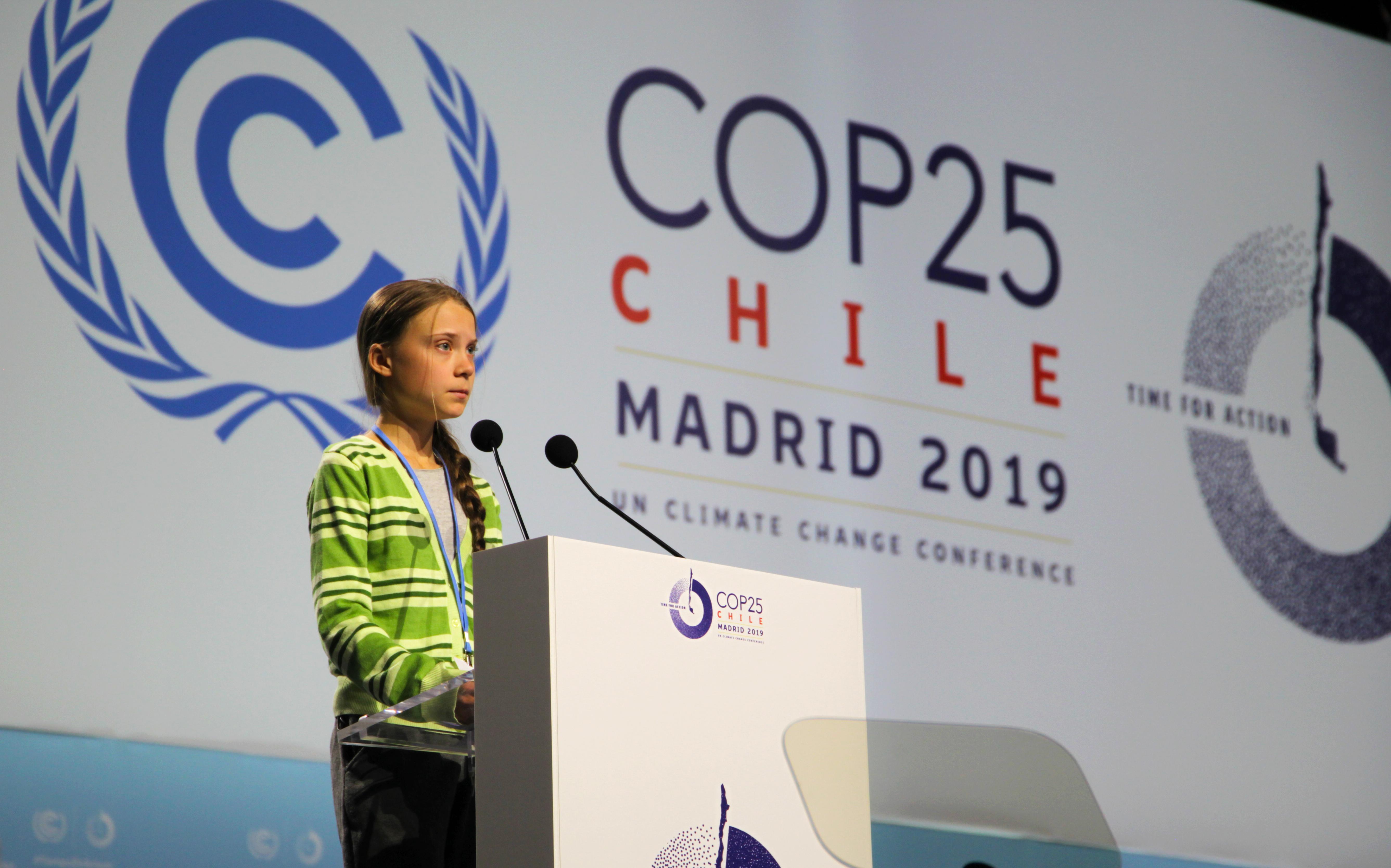Greta Thunberg durante la conferencia en la Cumbre Mundial del Clima de Madrid. Europa Press