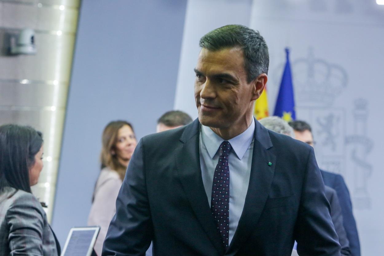 El presidente del Gobierno en funciones, Pedro Sánchez, tras una comparecencia en Moncloa