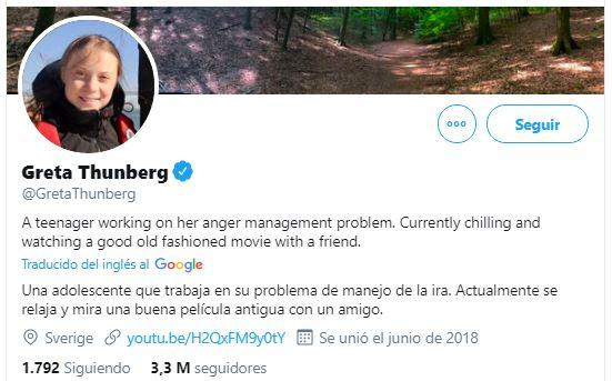 biografía Greta Thunberg twitter