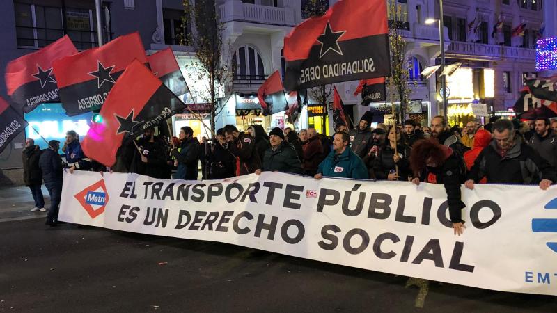 Cabecera de la manifestación de la EMT en el centro de Madrid