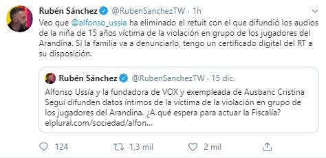 Captura del tuit de Rubén Sánchez