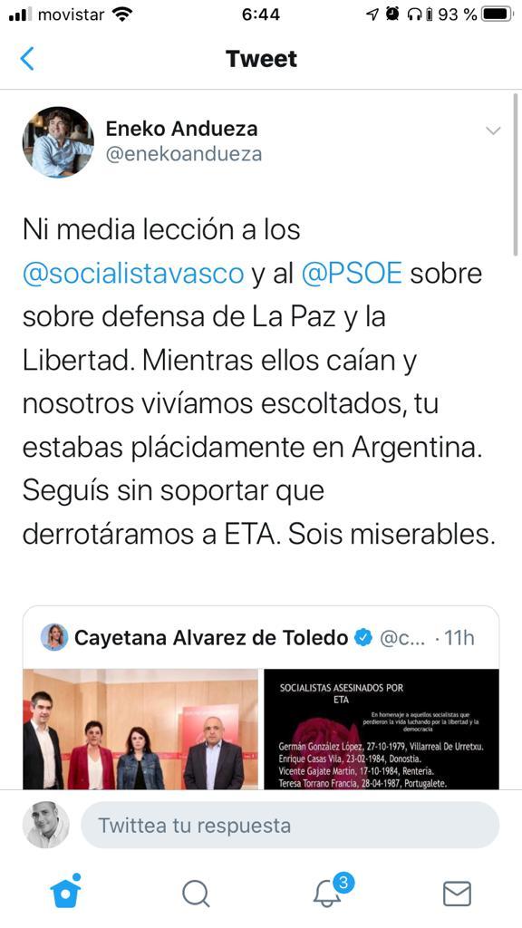 Respuesta de Eneko Andueza, secretario general del PSE de Guipúzcoa a Álvarez de Toledo Respuesta de Eneko Andueza, secretario general del PSE de Guipúzcoa a Álvarez de Toledo