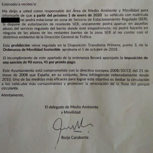 Carta de Borja Carabante a los vecinos de Madrid