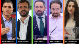 Pedro Sánchez, Pablo Casado, Santiago Abascal, Pablo Iglesias e Inés Arrimadas