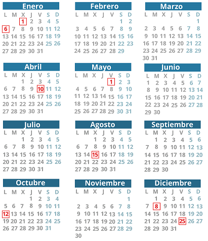 Calendario laboral del 2020.