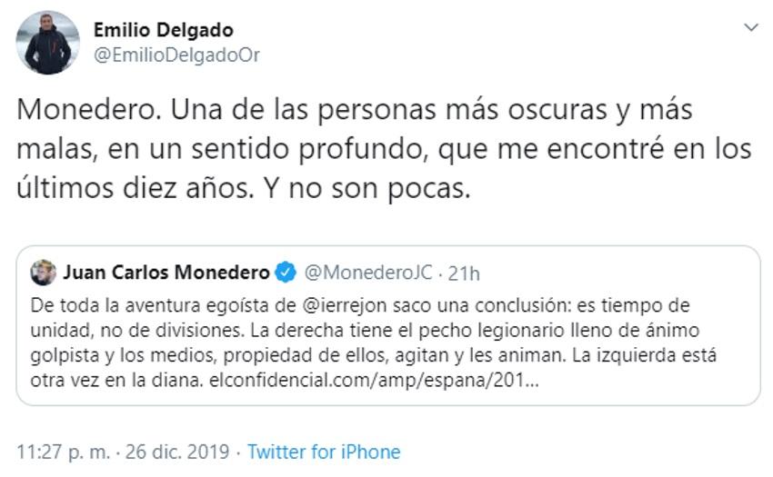 Tuit de Emilio Delgado contra Monedero Tuit de Emilio Delgado contra Monedero