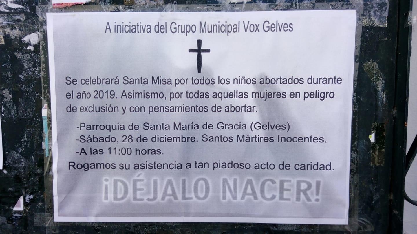 Cartel de la misa convocada por Vox Gelves por el Día de los Santos Inocentes. Europa Press