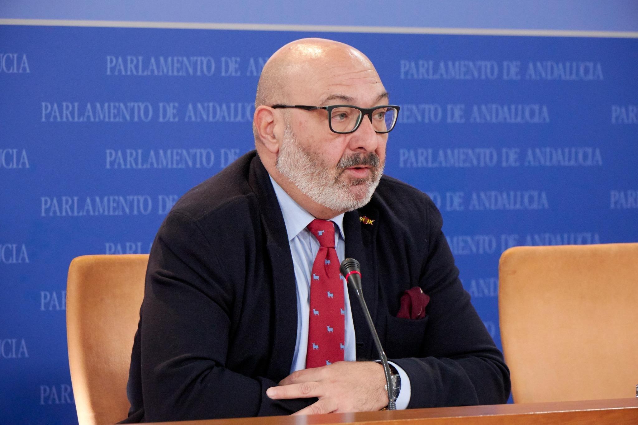 EuropaPress 2568075 El portavoz parlamentario de Vox Alejandro Hernández en rueda de prensa en el Parlamento andaluz