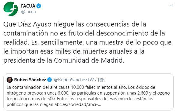 El mensaje de FACUA contra Díaz Ayuso