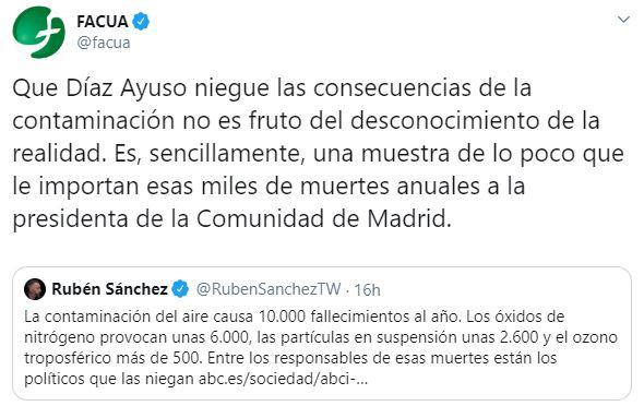 El mensaje de FACUA contra Díaz Ayuso El mensaje de FACUA contra Díaz Ayuso