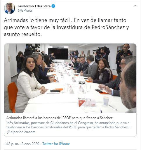Tuit Fernández Vara sobre Arrimadas