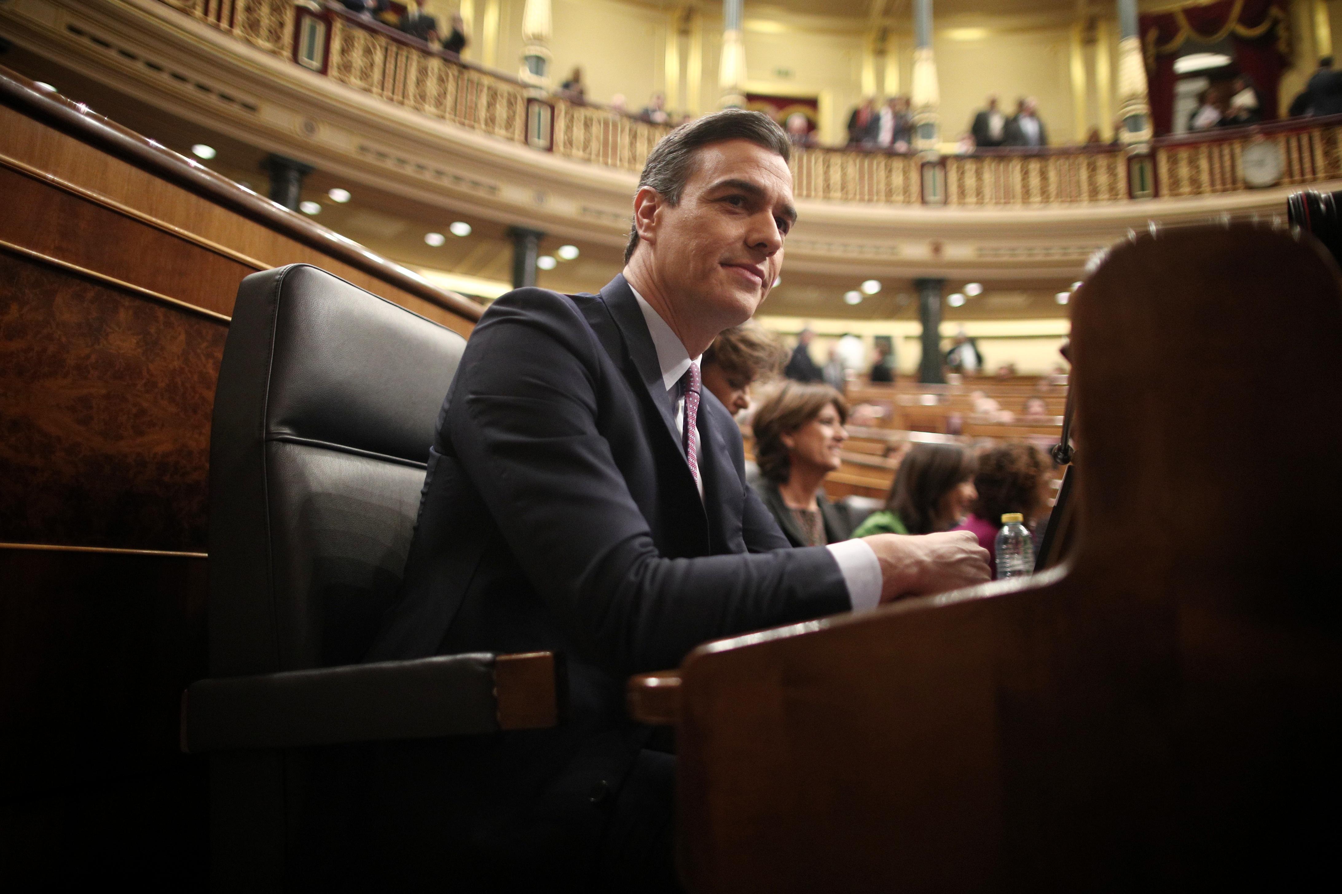 Pedro Sánchez en el Congreso de los Diputados durante la votación del domingo. Fuente: Europa Press.
