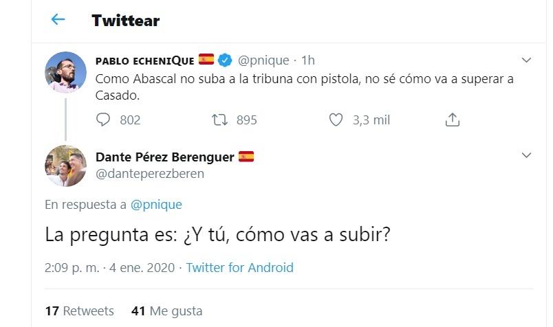 Concejal del PP ironizando en Twitter con la dispacidad de Echenique. Europa Press