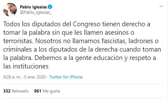 Tuit de Pablo Iglesias