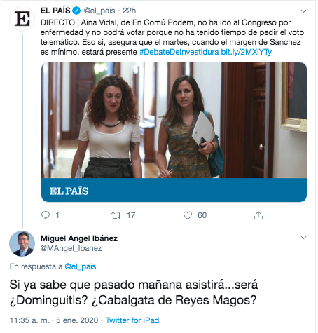Tuit concejal Cs sobre diputada Podemos cáncer
