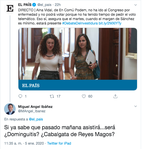 Tuit concejal Cs sobre diputada Podemos cáncer Tuit concejal Cs sobre diputada Podemos cáncer