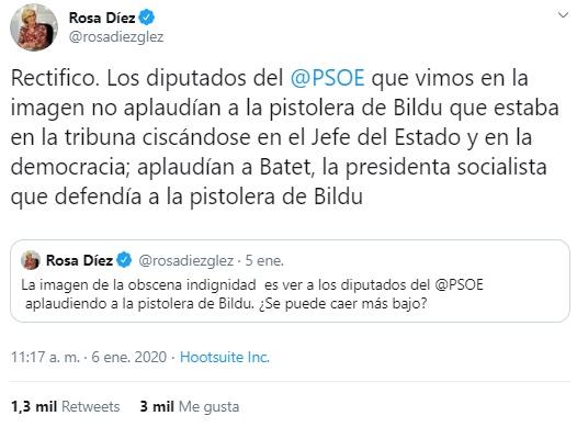 Tuit Rosa Díez sobre aplausos PSOE investidura