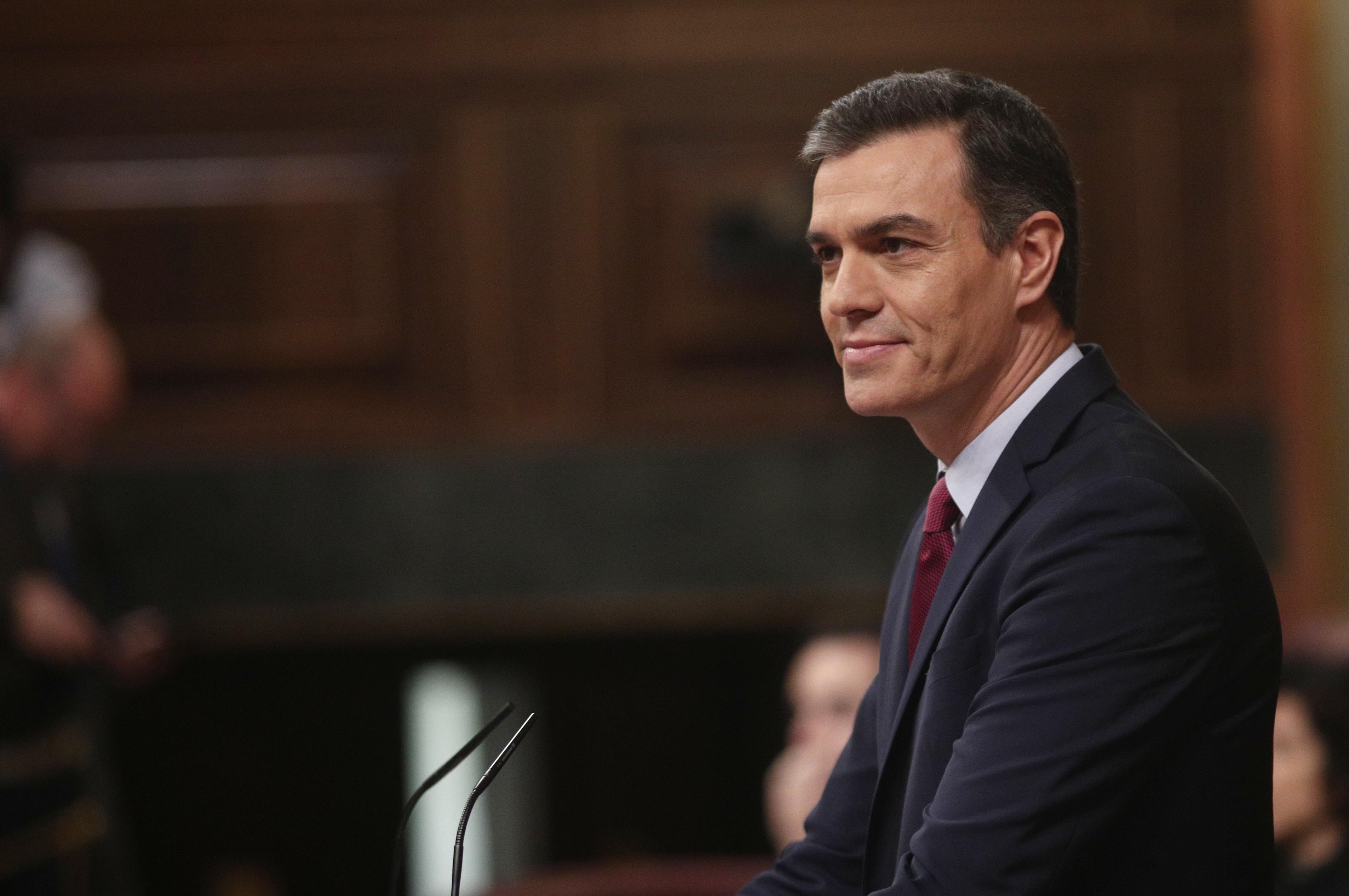  El presidente del Gobierno en funciones Pedro Sánchez durante su intervención inicial. Fuente: EP.