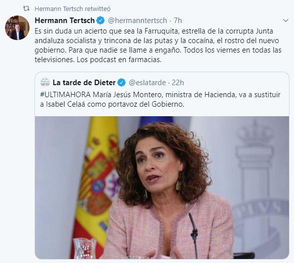 Tuit de Hermann Tertsch sobre María Jesús Montero