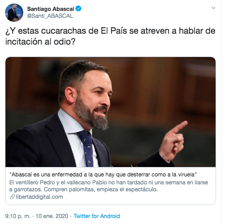 Tuit Abascal contra El País Tuit Abascal contra El País