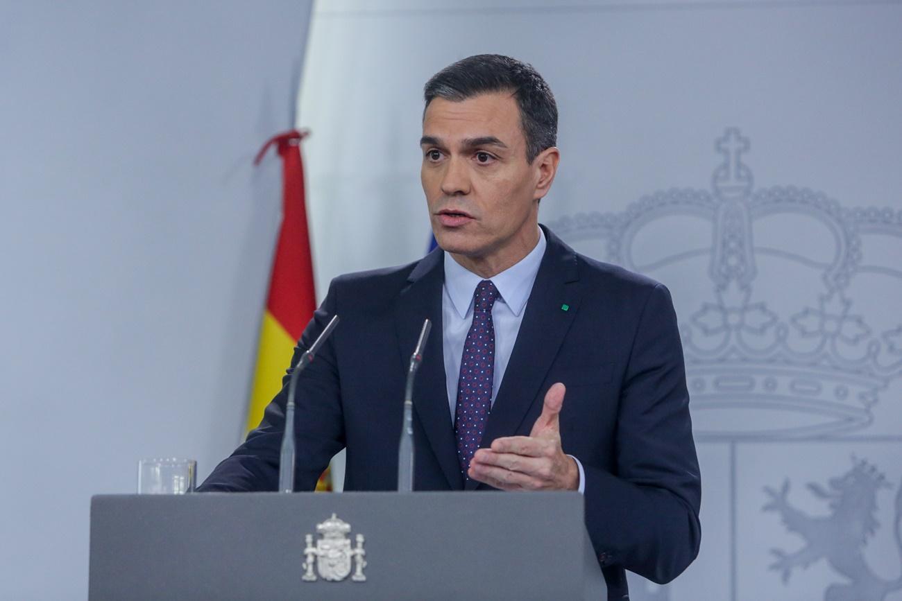 Sánchez durante una rueda de prensa en La Moncloa