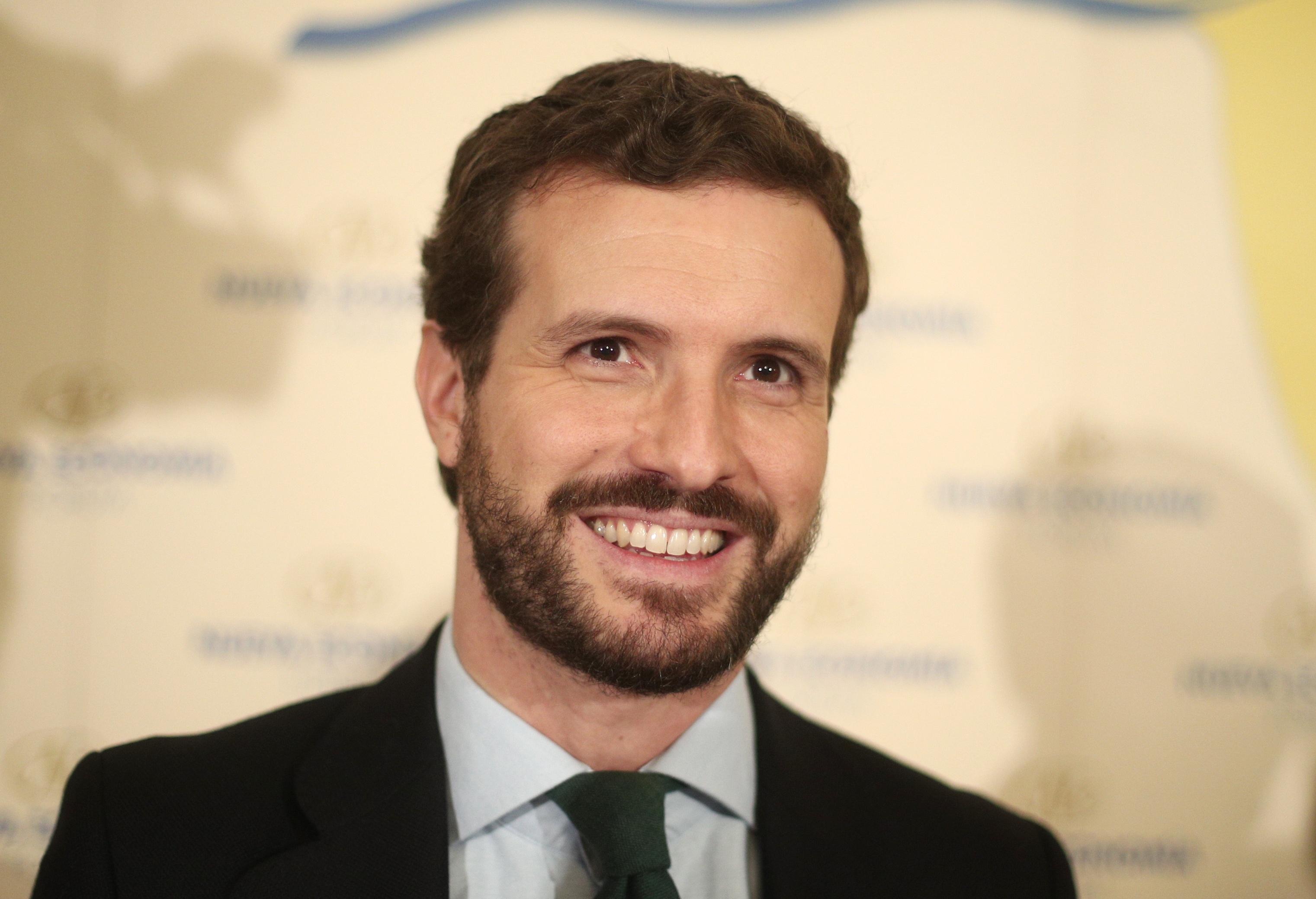 El presidente del PP Pablo Casado a su llegada a un desayuno informativo de Nueva Economía Fórum en Madrid (España) a 13 de enero de 2020 