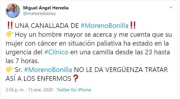 Captura de pantalla del tuit de Miguel Ángel Heredia.