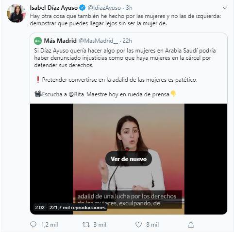 Ayuso responde a Rita Maestra en Twitter