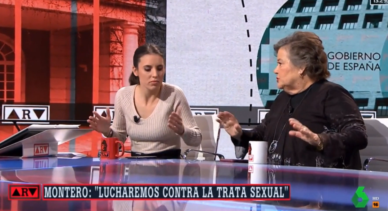 Irene Montero debate sobre prostitución con Cristina Almeida
