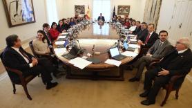 Sala de reuniones de La Moncloa durante el primer consejo de ministros del Gobierno de coalición del PSOE y Unidas Podemos en la XIV Legislatura 