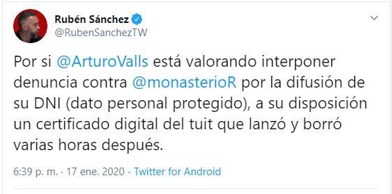Tuit de Rubén Sánchez. 