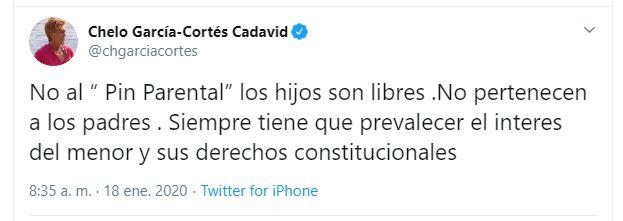 Tuit de Chelo García-Cortés. Tuit de Chelo García-Cortés.