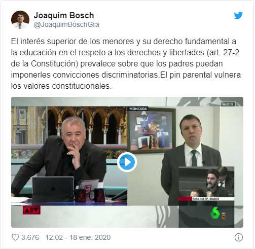 El mensaje de Joaquim Bosch en su cuenta de Twitter 