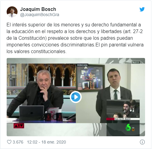 El mensaje de Joaquim Bosch en su cuenta de Twitter El mensaje de Joaquim Bosch en su cuenta de Twitter