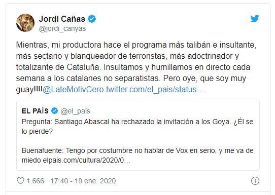 Tuit de Jordi Cañas.