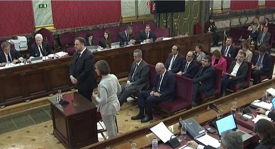 Interrogatorio a Oriol Junqueras en el juicio por el procés en el Tribunal Supremo. Fuente: Europa Press.