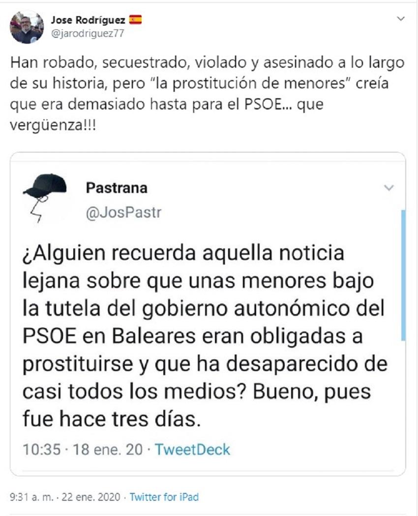 Tuit de Jose Rodríguez, edil de Vox Tuit de Jose Rodríguez, edil de Vox