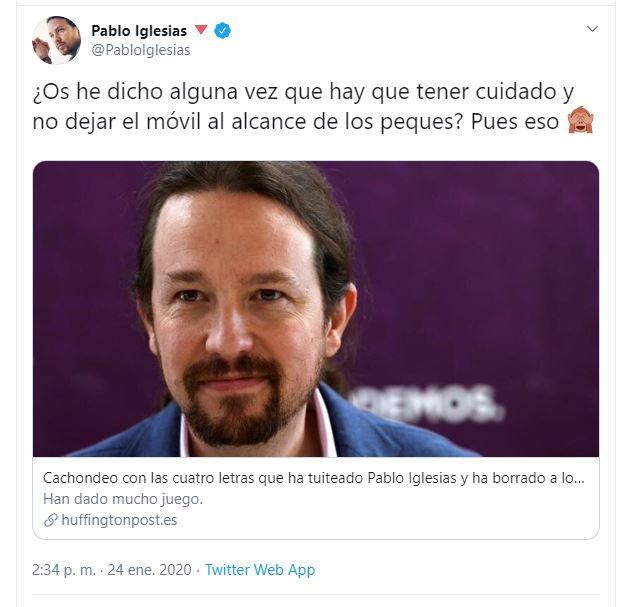Captura de pantalla del tuit de Iglesias. Captura de pantalla del tuit de Iglesias.