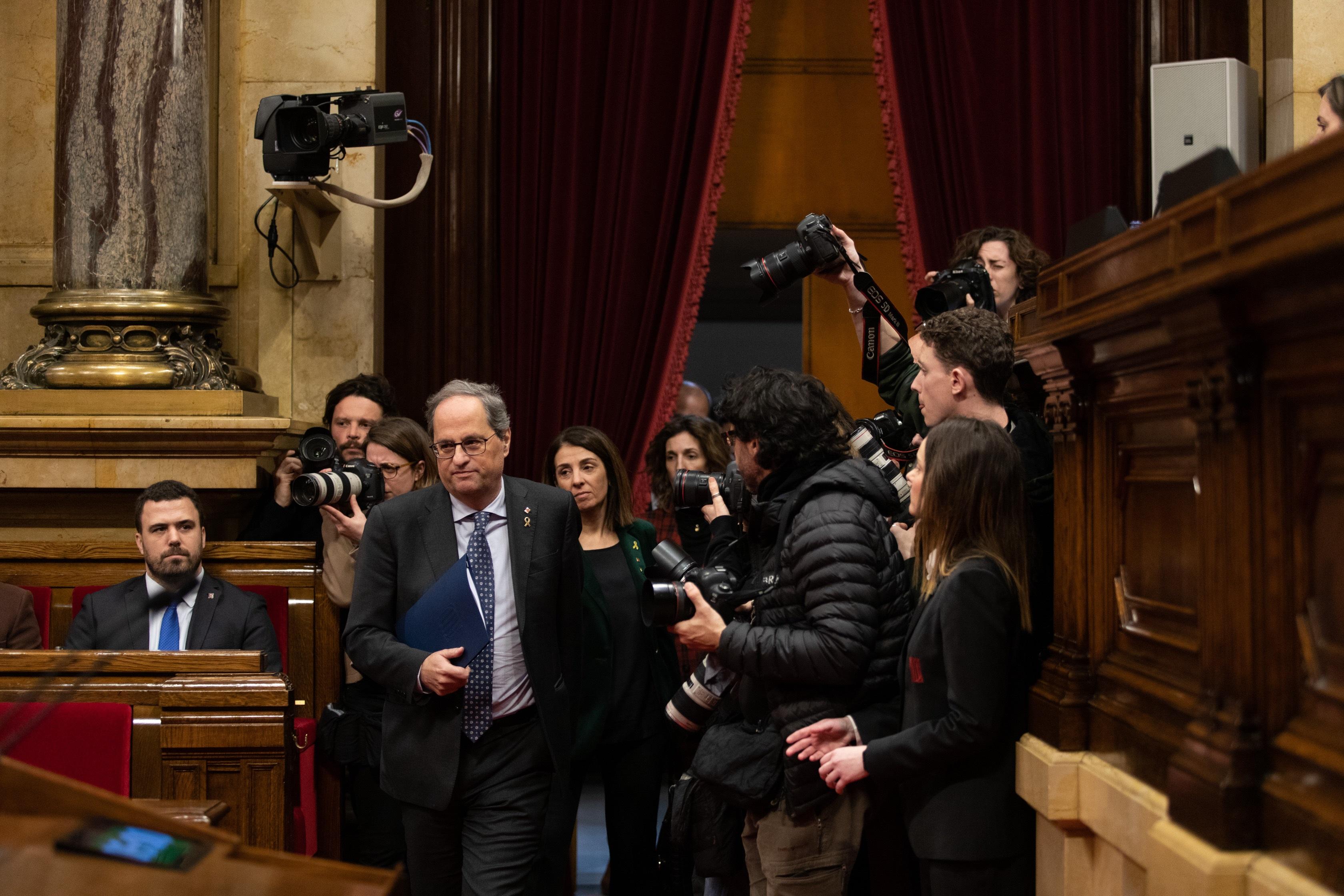 El presidente de la Generalitat Quim Torra en el pleno del Parlament. Fuente: EP.