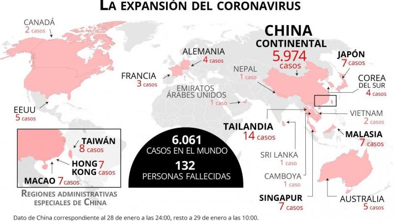 Mapa con casos de coronavirus. EP