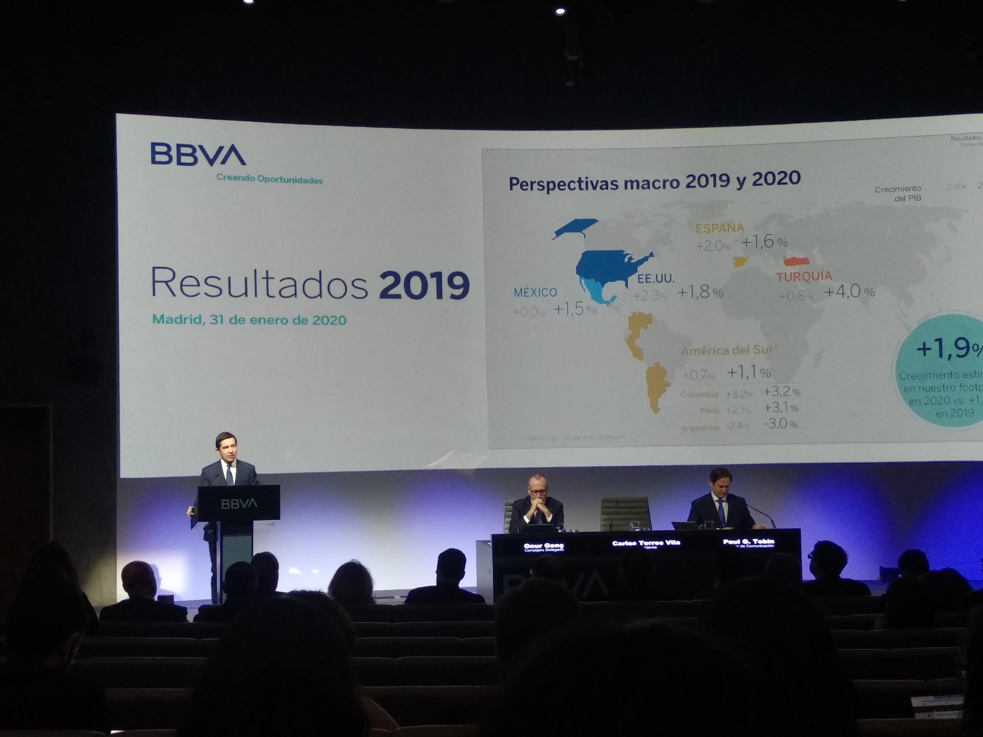 El presidente de BBVA Carlos Torres y el consejero delegado, Onur Genç presentan los resultados de 2019 