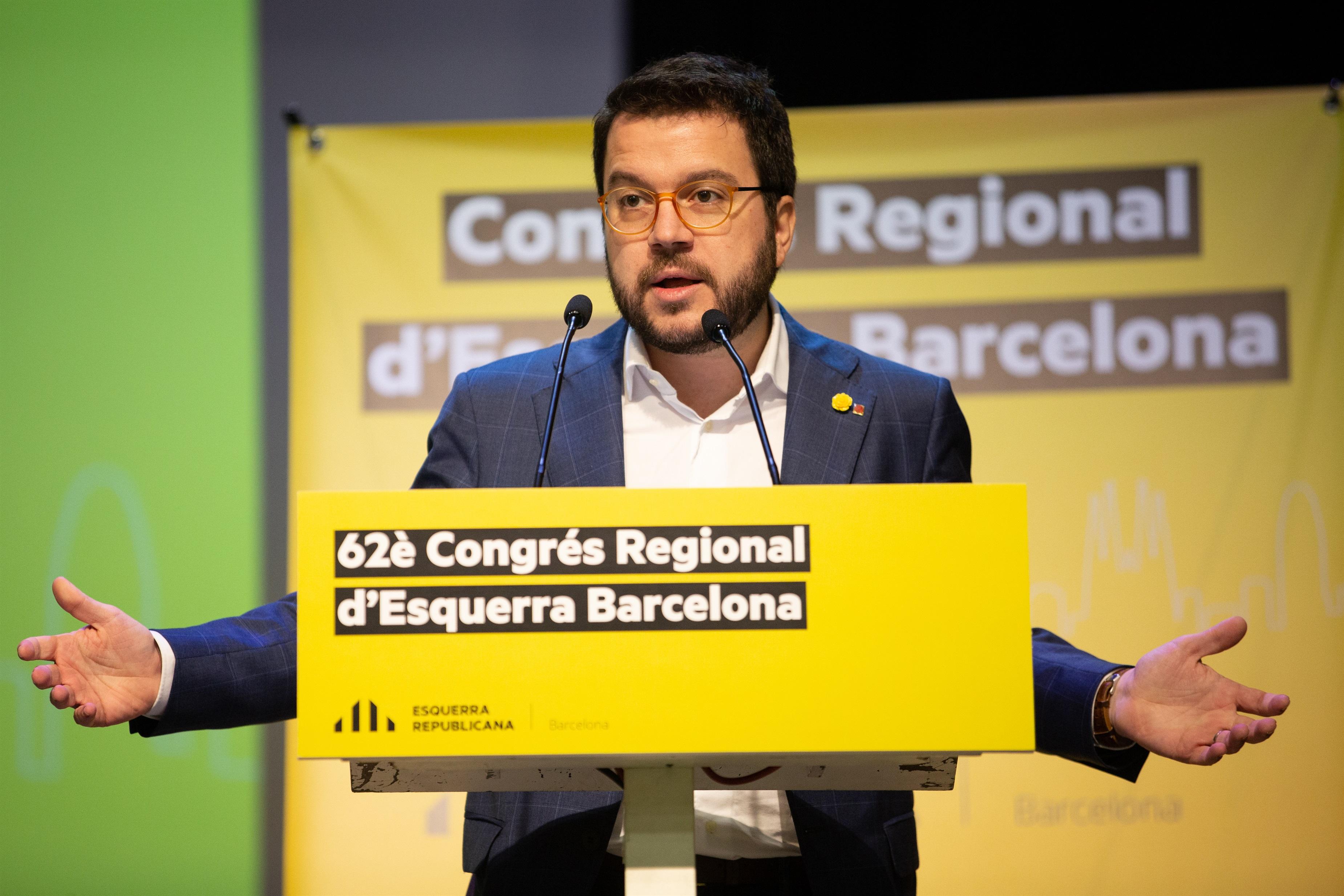 Intervención de Pere Aragonès durante el congreso de la Federación de Barcelona de ERC