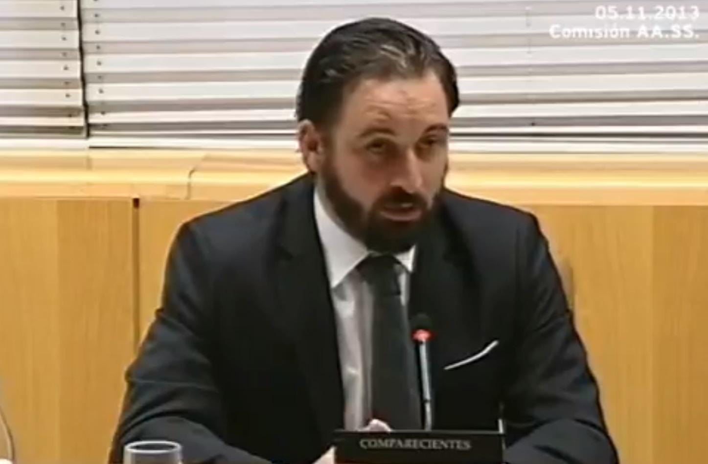 Santiago Abascal durante la comparecencia. Fuente: Twitter.