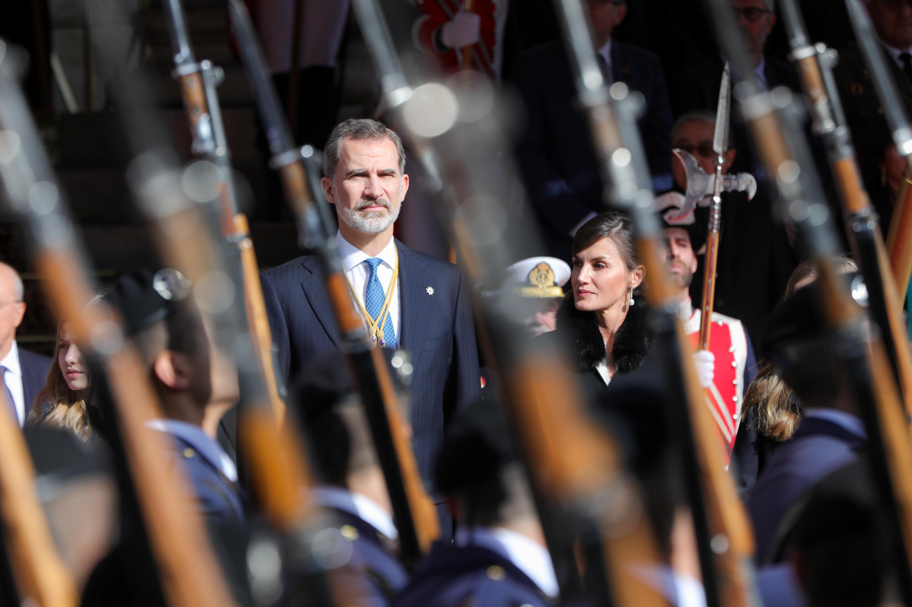 El Rey Felipe VI y la Reina Letizia durante la Solemne Sesión de Apertura de la XIV Legislatura en el Congreso de los Diputados en Madrid (España) a 3 de febrero de 2020 