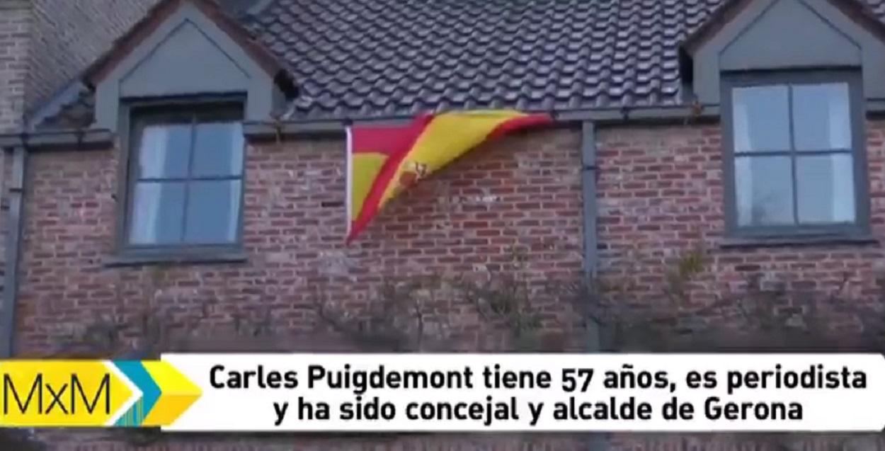 Banderas de España frente a la casa de Carles Puigdemont en Waterloo