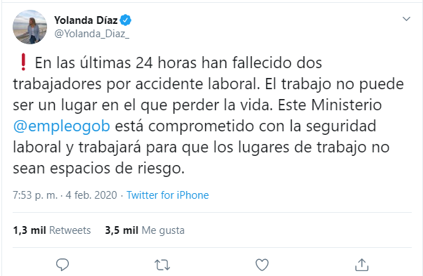 Yolanda Díaz accidentes laborales
