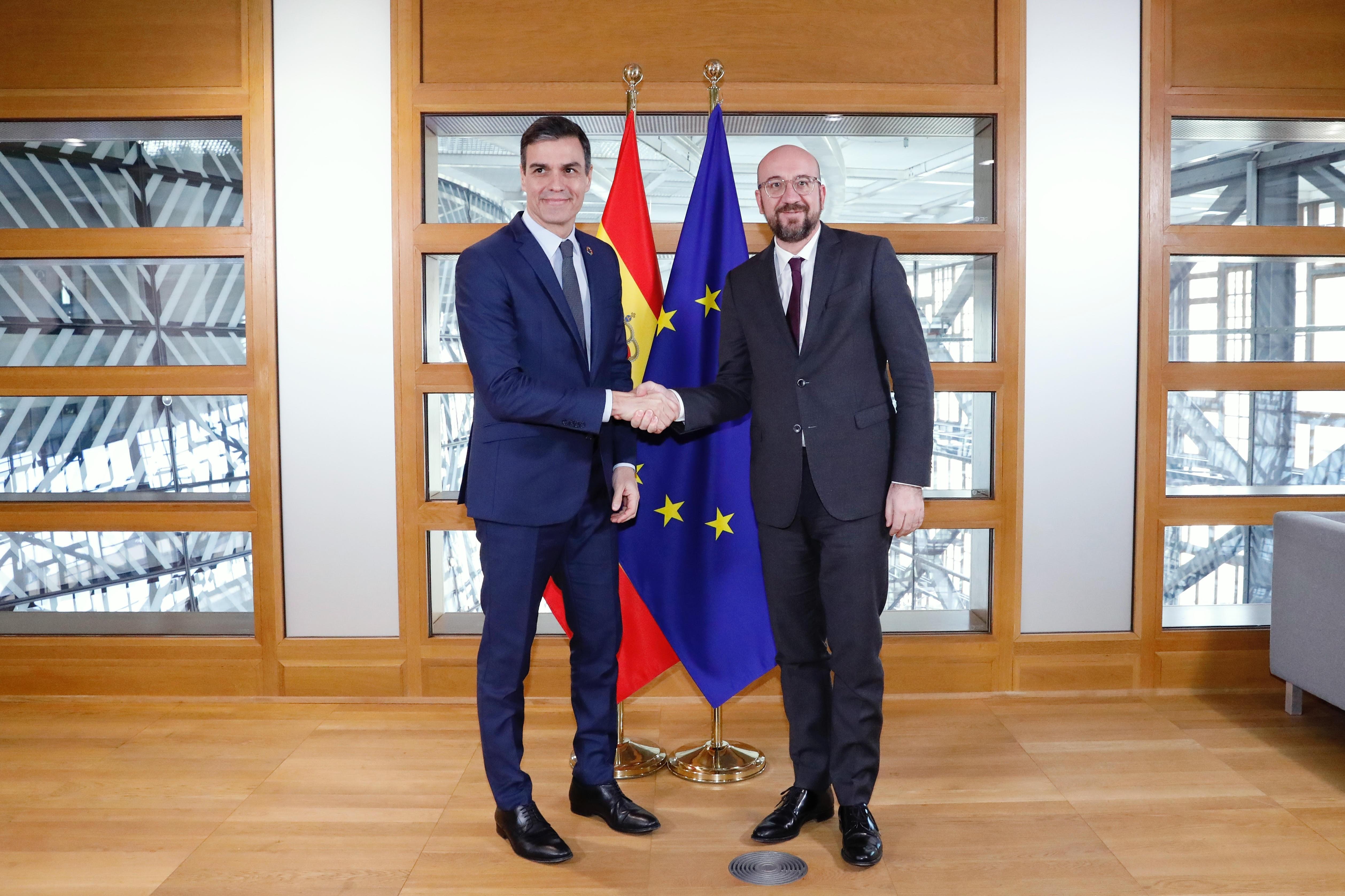 Pedro Sánchez en una reunión anterior con el presidente del Consejo europeo, Charles Michel, en Bruselas