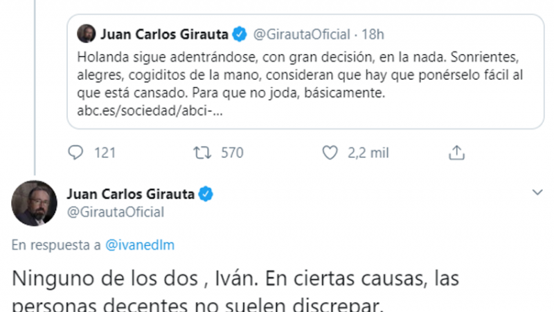 Espinosa de los Monteros dice en Twitter que coincide con Girauta